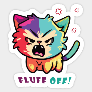 Colorful cute angry cat hissing Fluff Off Sticker